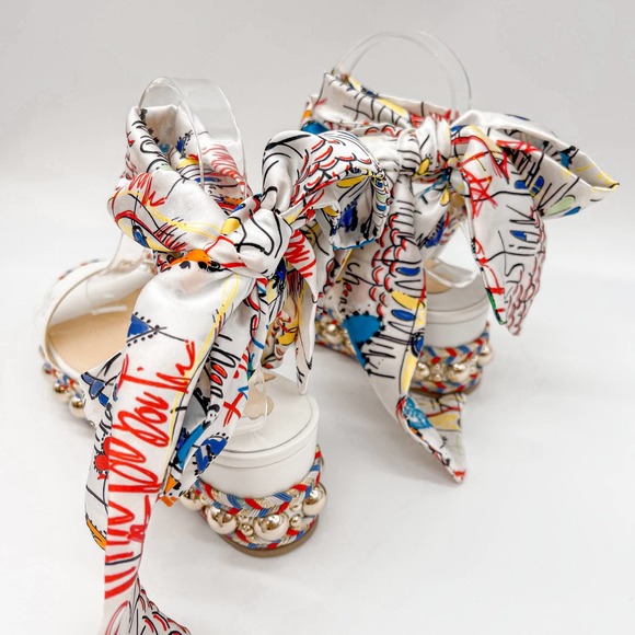 Christian Louboutin Sandals Espadrilles Flats White Leather Bow Made in Spain 39 - Picture 3 of 12